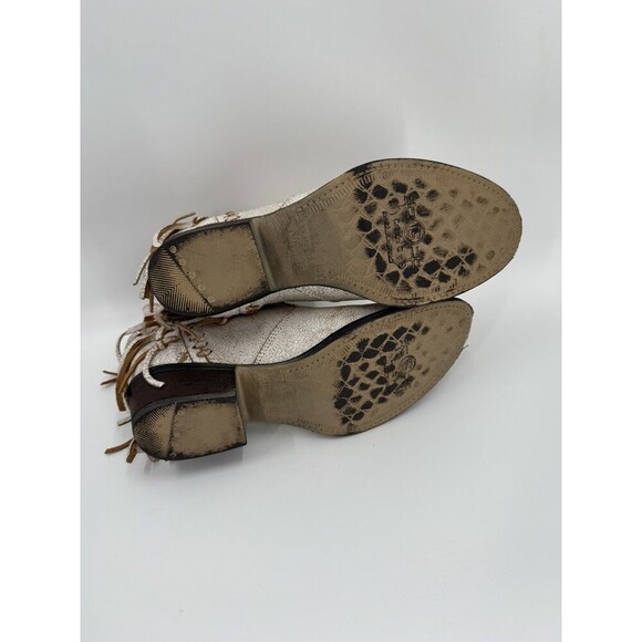 Circle G Women’s White Tan Fringe Booties Ankle Boots Size 8 Excellent UC - Picture 11 of 12